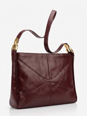 Vintage Lou Taylor Burgundy Leather Handbag – Made in Italy, Gold Pop Up Mirror